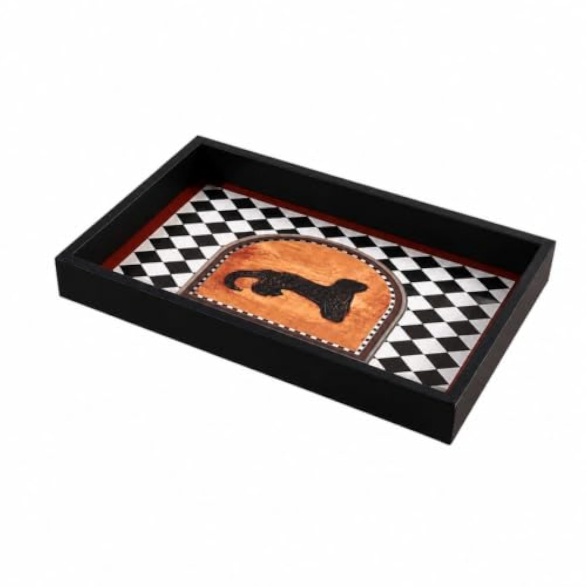 Stylish Rectangular Desktop Storage Tray, Checkerboard Dachshund Motif